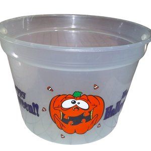 VTG GEMMY Happy Halloween Bucket Clear Iridescent Goofy Pumpkin Face Candy Corn
